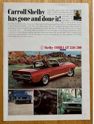 Shelby Cobra GT 350 500 Ford Mustang Oldtimer 1967 Vintage Ad Werbung Reklame