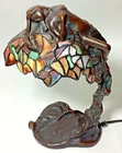 E. Thomasson Daphne Bronze & Leaded Glass Lamp Art Nouveau Greek Nymph 13" Tall