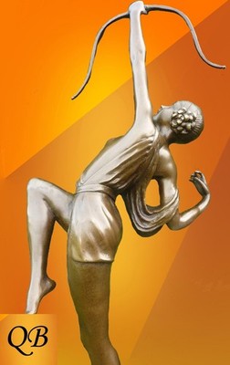 ART DECO BRONZE FIGUR SKULPTUR STATUE DIANA JÄGERIN FIGUR FREYA HEISSGUSS