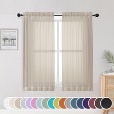 Sheer Curtains 54 Inch Length 2 Panels Set, Rod 42"W x 54"L Pack of 2 Taupe