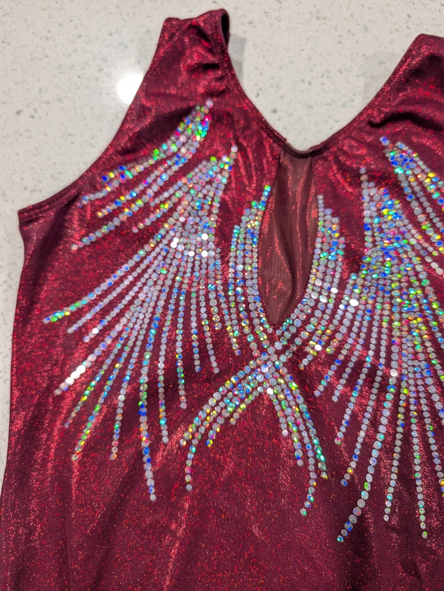 MERLOT MINGLE GK Elite Gymnastics Dance Leotard Adult Small Maroon Pixelated $79 View 4