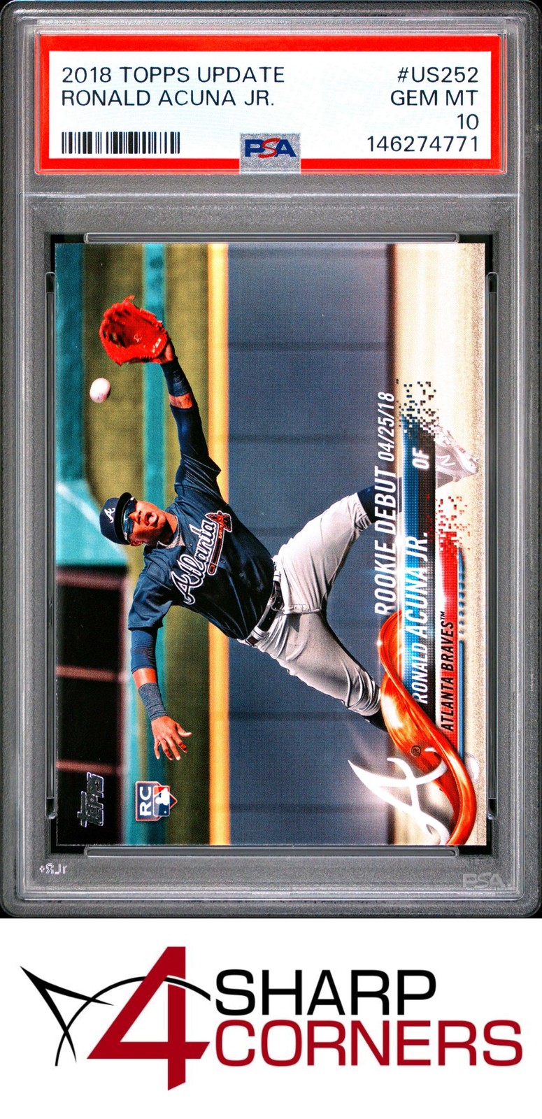 2018 TOPPS UPDATE #US252 RONALD ACUNA JR. RC BRAVES PSA 10