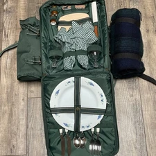 Picnic At Ascot Picnic London Backpack With Service For Two Hunter Green New