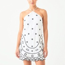 LOFT Mini Halter Dress with Thin Straps White/Black Women Size 14 Large NEW NWT