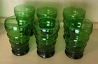 Anchor Hocking Green Whirly Twirly 5 Oz Juice Glass Vintage Set (6) 60-70’s