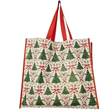 Christmas Trees Red Ribbons Bows Berries Stars Garland TJMaxx Tote Gift Bag New