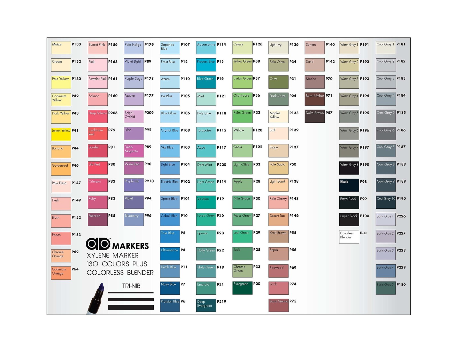 AD Marker The Original Chartpak, Tri-Nib, 25 Assorted Architectural Colors in...