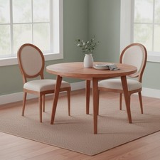 Set of 2 Reiss French Country Solid Wood Dining Chairs, Beige Linen ,CH084BGD