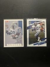 Barry Sanders 2 Card Lot 1991 Score MVP Team Art Card & 2021 Optic
