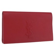 SAINT LAURENT Clutch Bag Leather Red Gold Auth 204133A