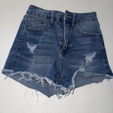 FOREVER 21 Distressed Cut Off Denim Shorts Blue Size 24 Pockets Stretch