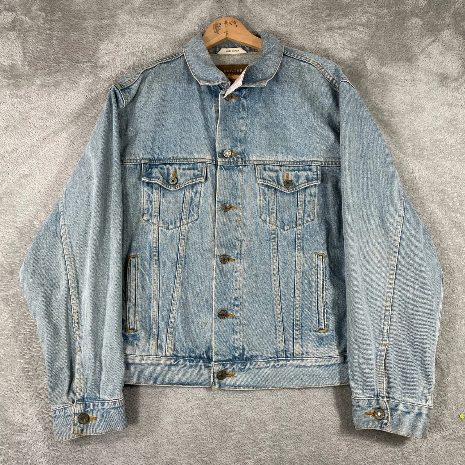 Vintage Haggar Denim Jacket Mens Large Light Wash Trucker Classic Button Vintage