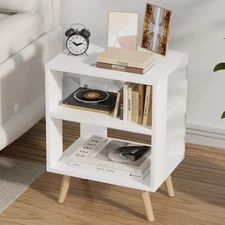 Night Stand, White Nightstand, Modern End Table with Open Storage, 2-Tier Bed...