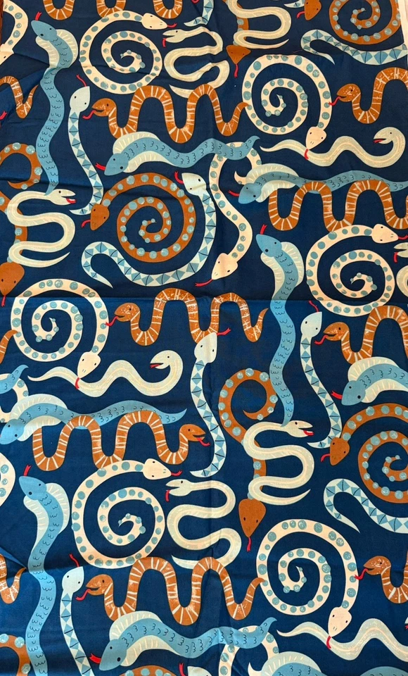 Alexander Henry Fabric 2014 HISSES & KISSES Snakes Blue Browns Cotton 45 x 65” - Image 2 of 4