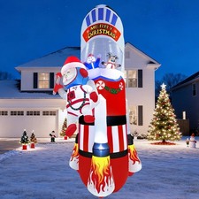 8FT Christmas Inflatables Space Outdoor Decorations, Blow Up Santa Claus Snow...