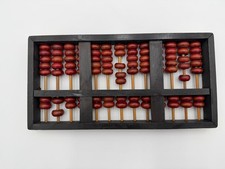 VINTAGE LOTUS-FLOWER BRAND WOODEN ABACUS CHINESE SUANPAN 27X13.5CM BLACK RED