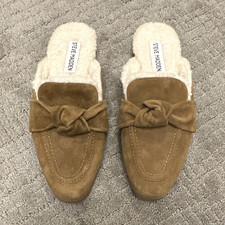 Steve Madden Women's Suede Faux Fur Lined Bow Mule Slippers Slip-On Size 6