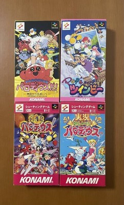 KONAMI Parodius Pop'n TwinBee 4 Game Lot Super Famicom SFC CIB Japan
