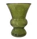 Vintage Anchor Hocking Soreno Avocado Green Glass 10" Vase MCM Bark Pattern