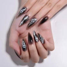 3D Halloween Press on Nails Medium Almond with Horror Design, Medium Almond A...