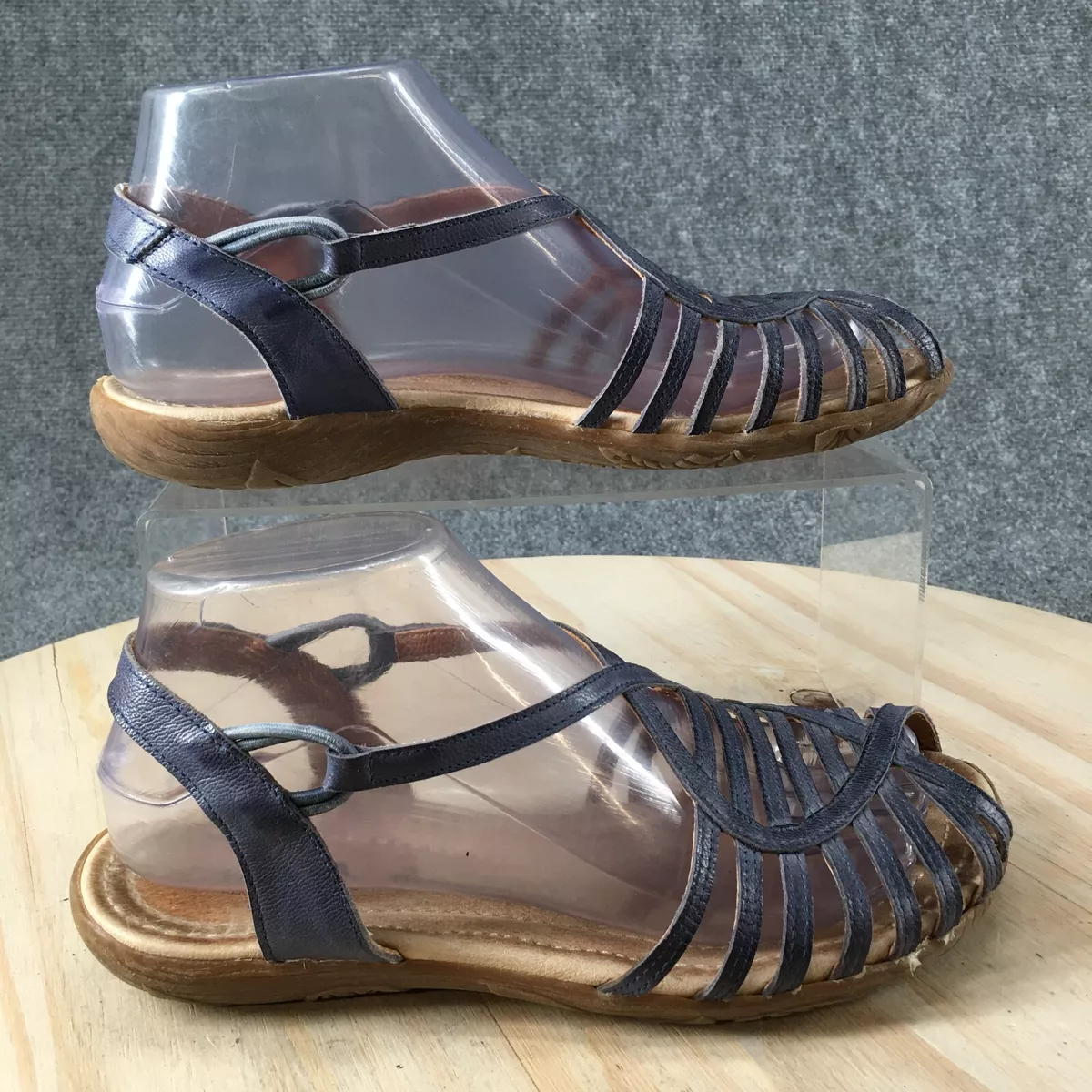 Navy leather store sandals ladies