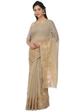 Women's Woven Polycotton Tant Saree Having Zari Border With Blouse Piece