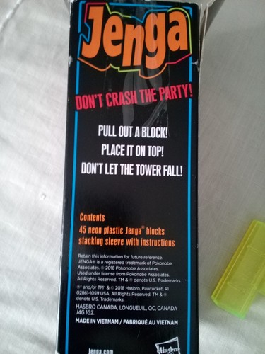 Jenga Neon Pop Building 45 Blocks Tumbling Tower Game Hasbro Gaming original box - Picture 3 of 11