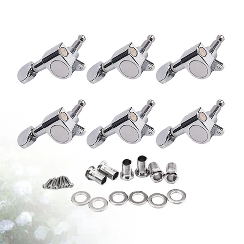 GC206F New 6 Vintage Style Guitar Machine Heads 6L Tuning Pegs (Silver)