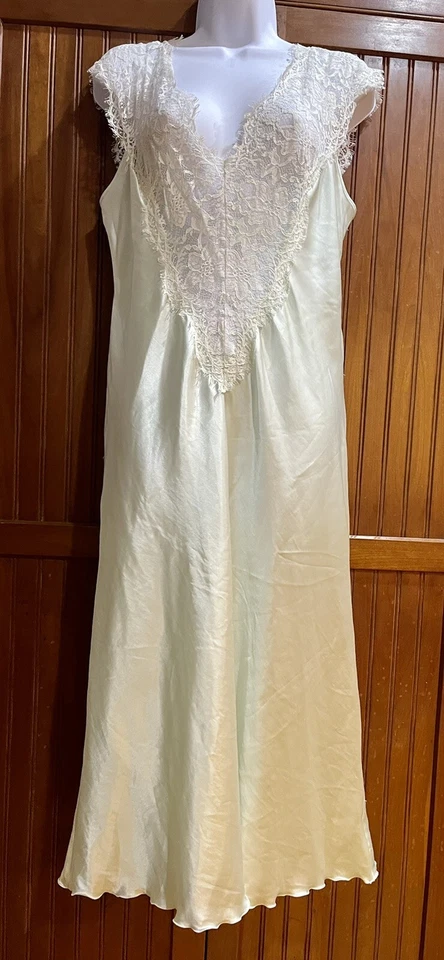 DE COLECCIÓN OLGA Camisón Largo Fuera del Hombro Líquido Satinado Vestido de Noche SEGUNDA PIEL MED Foto 2 de 4