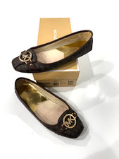 Michael Kors Fulton Brown MK Gold Signature Moccasin Flat Shoe Size 9