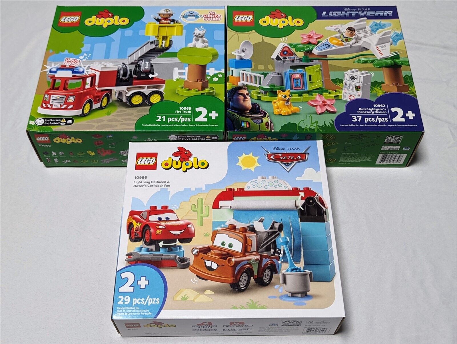Lot of 3 LEGO Duplo Sets 10962 10969 10996 - Fire Truck Buzz Lightyear Cars