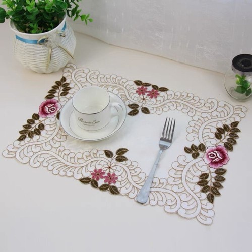 Vintage Embroidered Lace Fabric Placemat NonSlip Bowl Pads Outdoor