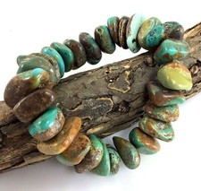 Green Turquoise Bracelet Rough Nugget Beads Healing Gemstone Stretch Elisa