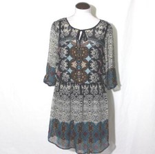 NEW BeBop Boho Printed Two Layer Dress sz Large 3/4 Sleeves