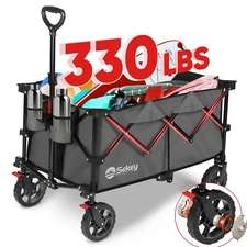 330 LBS Folding Utility Cart with Big All-Terrain  Wheels & Drink Holders, Gray