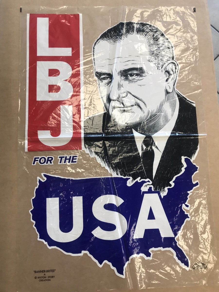 ウォールポスター　ヴィンテージ Johnson & Johnson 1964 Lyndon Johnson LBJ For The USA Campaign Presidential Plastic