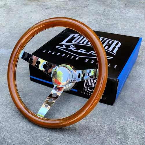 14" Deep Dish Steering Wheel Dark Wood w/ Joints Horn GM Adapter Included