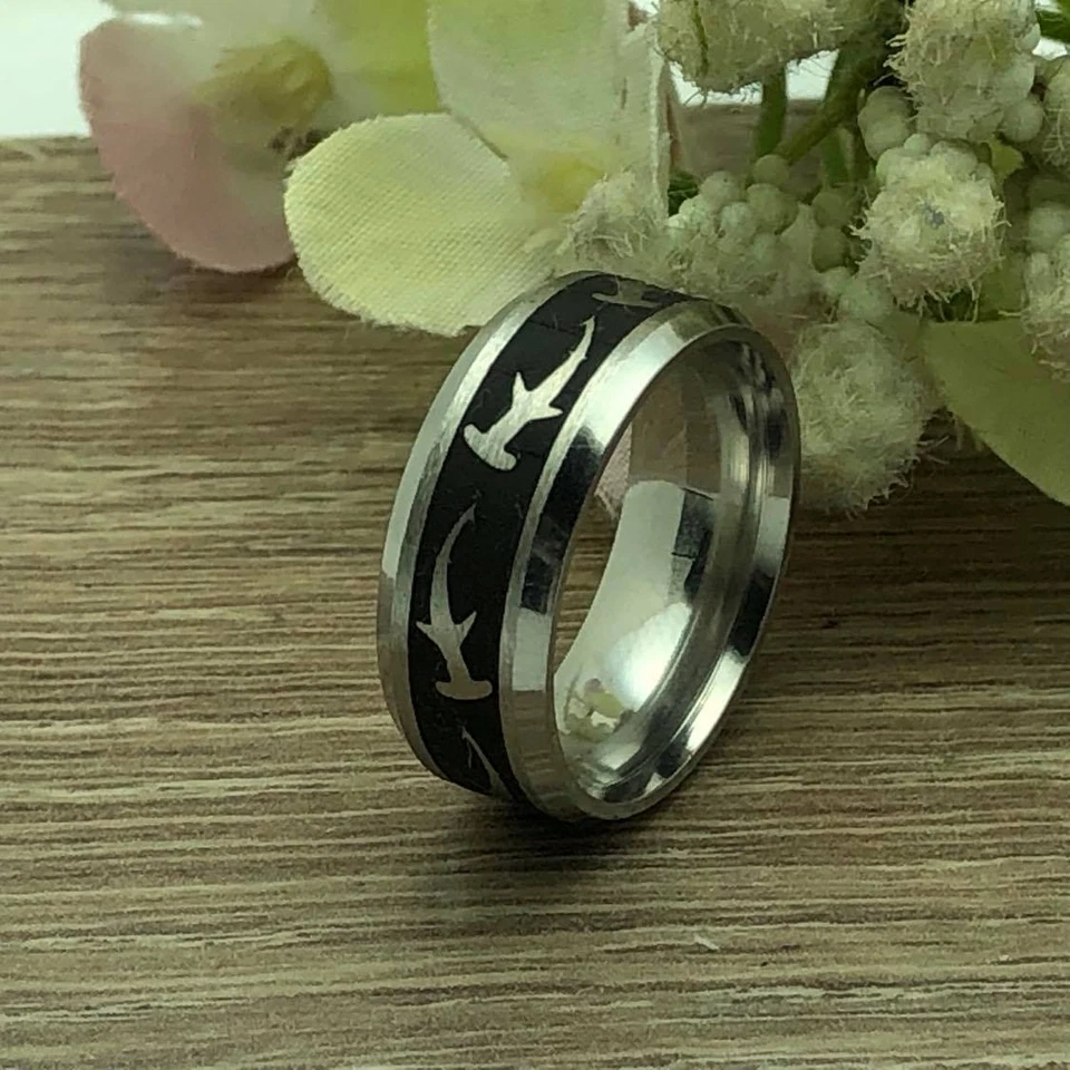 His & Hers Titanium Wedding Rings, Personalize Hammerhead Shark Titanium  Bands - Image 2 of 4