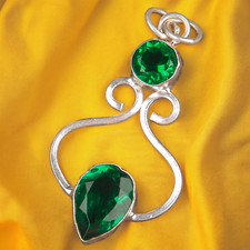 May Birthstone Jewelry 925 Sterling Silver Lab-Created Emerald Pendant 1.6" FO