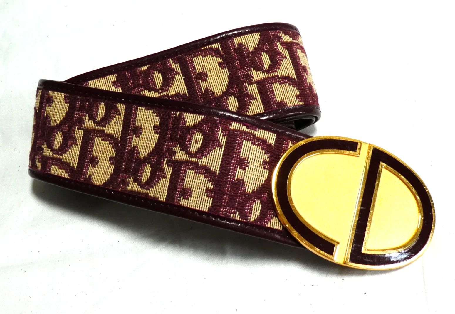 VINTAGE Véritable CEINTURE Christian Dior bordeaux monogramme logo 