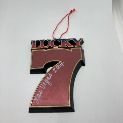 Lucky Number 7 Casino Gambling Resin Christmas Ornament  Las Vegas 2004 Red Blue