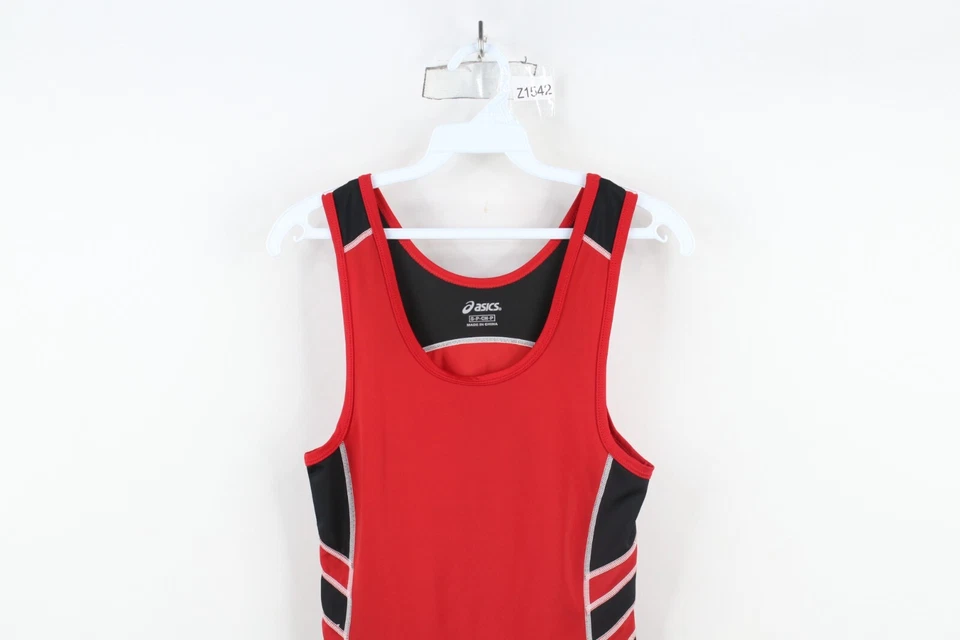 Vintage ASICS Mens Small Spell Out Color Block Wrestling Singlet Uniform Red - Image 2 of 4