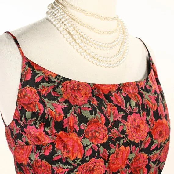 Vestido ajustado vintage Mr Mort rojo rosa sobre metal negro cremallera talla S B34 W24 - Hey Viv Foto 4 de 4