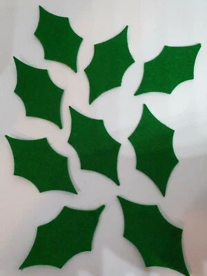 ROSE COTTAGE CRAFTS 12 x GREEN FELT HOLLY LEAVES DIE CUT SHAPES APPLIQUE BUNTING SEWING