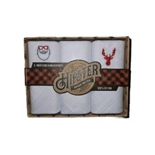 NIB HIPSTER 3-pack Mens Fine Handkerchiefs Christmas Santa/Reindeer 100 Cotton