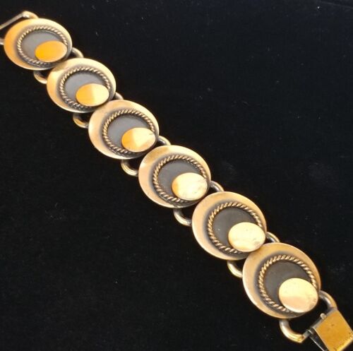 Modernist MCM Massiv Kupfer Breit Kreis Scheibe Link Panel Armband Vintage - Bild 2 von 5