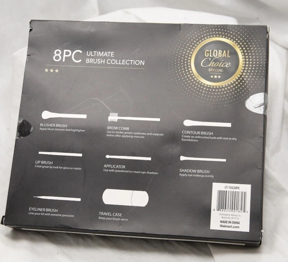 Global Choice, Juego de 8 brochas de maquillaje, rosa con astilla, estuche de viaje Foto 4 de 4