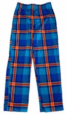 Boys Cat  Jack Pajama Pants Size S 6/7 Pull On Blue Orange Plaid Elastic Waist