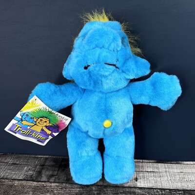 VINTAGE 1991 ACME TROLL-KINS BLUE YELLOW TROLL STUFFED ANIMAL PLUSH TOY 11 