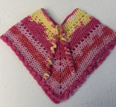 Girl's Handmade Crochet Triangle Shawl Wrap Poncho Boho Easter Shawl Grannycore